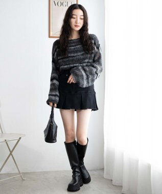 WEGO ベルト付デニムプリーツスカパン ブラック