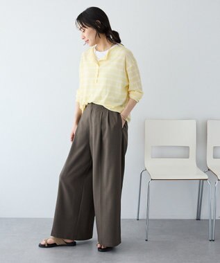 CRAFT STANDARD BOUTIQUE シアーボーダーヘンリーネックロンT Light Yellow