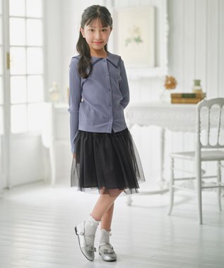 組曲 KIDS 【150-160㎝】セーラーカラー リブトップス サックスブルー