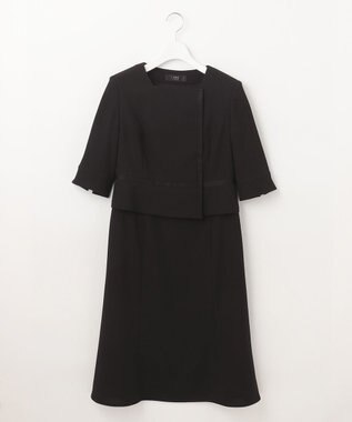 自由区 FORMAL 【ウォッシャブル対応】ドビーボーダーリボン ジャケット+ワンピース ブラック系