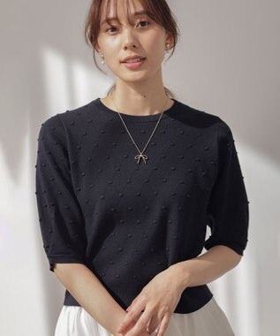 組曲 L 【先行予約・WEB限定】ポップコーンアーガイル5分袖 ニット ネイビー系