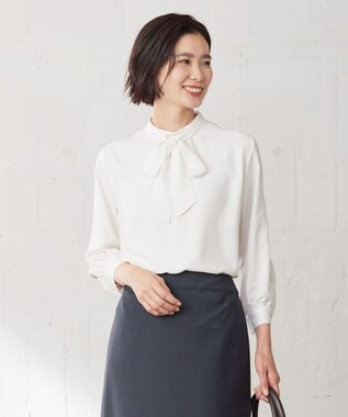 J.PRESS LADIES L 【洗える】ヌーディスバックサテン ボウタイ ブラウス アイボリー系