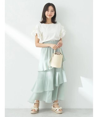 earth music&ecology フリルスリーブカットソー Off White