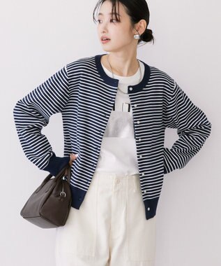 AMERICAN HOLIC クルーネックニットカーディガン Border Navy