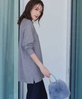 Tiaclasse L 【洗える】キーネックラメニットチュニック グレー