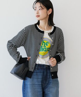 AMERICAN HOLIC クルーネックニットカーディガン Border Black