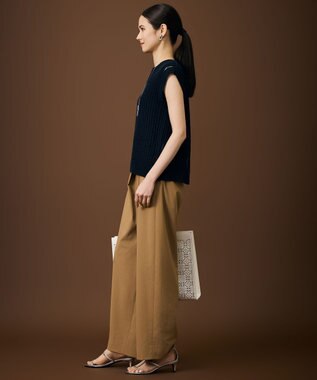 自由区 【SHIHOさん着用・レイヤード・旬スタイル】リネンコットン ベスト ネイビー