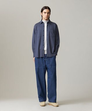 J.PRESS MEN ウールコットン ダブルカバーツイルシャツ ネイビー系