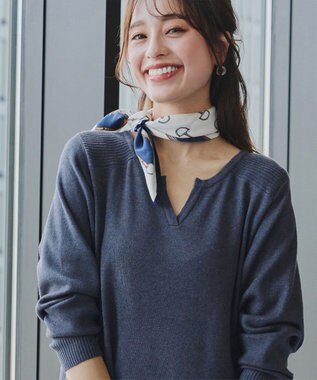 Tiaclasse L 【洗える】キーネックラメニットチュニック ネイビー