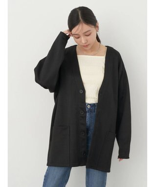 earth music&ecology ヘリンボーン調Ｖネックカーディガン Black