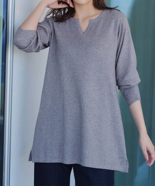 Tiaclasse L 【洗える】キーネックラメニットチュニック グレー