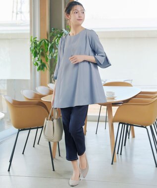 Tiaclasse 【新色追加】シフォンフレア袖チュニックブラウス サックス