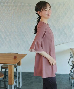 Tiaclasse 【新色追加】シフォンフレア袖チュニックブラウス ピンク