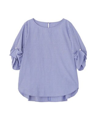 YECCA VECCA パールタックスリーブブラウス Stripe