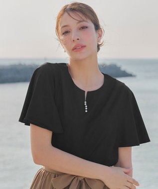 Tiaclasse 【洗える】ブラウス見えフレアスリーブカットソー ブラック