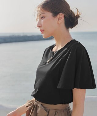 Tiaclasse 【洗える】ブラウス見えフレアスリーブカットソー ブラック