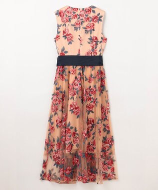 GRACE CONTINENTAL ローズ刺繍フレアドレス ベージュ