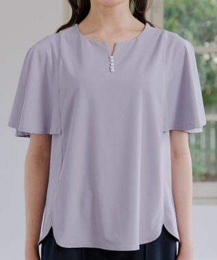 Tiaclasse 【洗える】ブラウス見えフレアスリーブカットソー ラベンダー