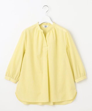 J.PRESS LADIES 【洗える】リネンminiチェック バンドカラー プルオーバー ブラウス ピスタチオ系