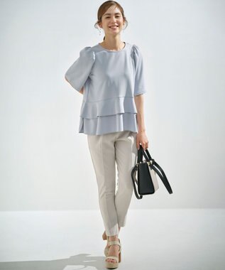 組曲 L 【接触冷感・吸湿・UVカット】ジョーゼットジャージーフリルブラウス ブルーグレー系