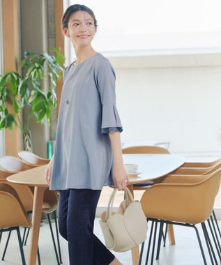 Tiaclasse 【新色追加】シフォンフレア袖チュニックブラウス サックス