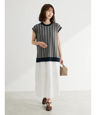 Green Parks ストライプ柄ニットドッキングワンピース Navy