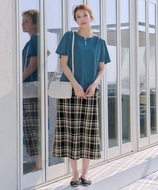 Tiaclasse 【洗える】ブラウス見えフレアスリーブカットソー ターコイズ