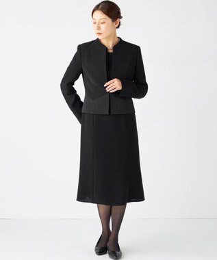 自由区 FORMAL 【ストレッチ/前開きワンピース】平二重 ジャケット+ワンピース ブラック系