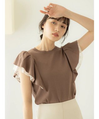 earth music&ecology レースドッキングフリルニットプルオーバー Mocha