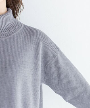 Tiaclasse 【洗える】華のあるニットタートルワンピース グレー