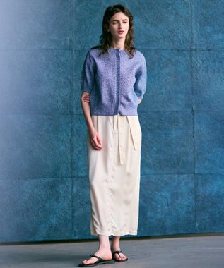 BEIGE， 【洗える】VANDA / ラメ入りクルーネック半袖カーディガン Sax