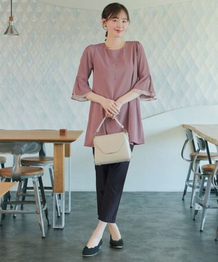 Tiaclasse 【新色追加】シフォンフレア袖チュニックブラウス ピンク