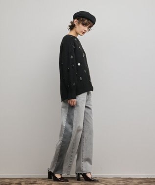 GRACE CONTINENTAL スパンコールニットトップ ブラック