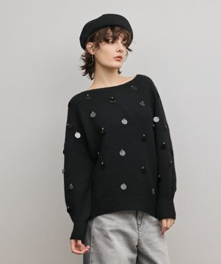 GRACE CONTINENTAL スパンコールニットトップ ブラック