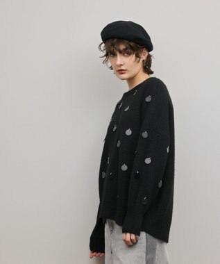 GRACE CONTINENTAL スパンコールニットトップ ブラック