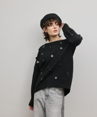 GRACE CONTINENTAL スパンコールニットトップ ブラック