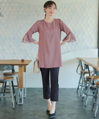 Tiaclasse 【新色追加】シフォンフレア袖チュニックブラウス ピンク