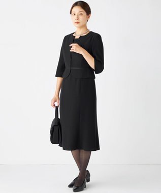 自由区 FORMAL 【ストレッチ/前開きワンピース】平二重 ジャケット+ワンピース ブラック系