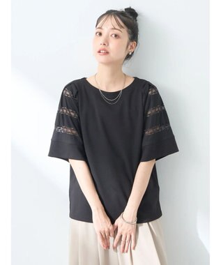 earth music&ecology フレア袖レースプルオーバー Black