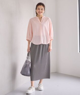 ANY L 【手洗い可能】ヨーロピアンリネンスキッパーネックブラウス ピンク