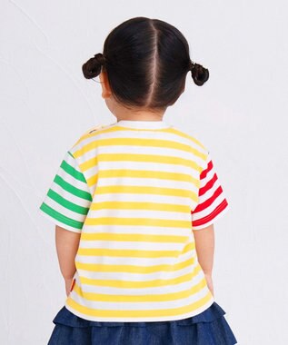 MIKI HOUSE HOT BISCUITS 【80-120cm】 ポケット付き 先染め ボーダー柄 半袖Tシャツ マルチカラー