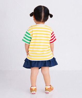 MIKI HOUSE HOT BISCUITS 【80-120cm】 ポケット付き 先染め ボーダー柄 半袖Tシャツ マルチカラー