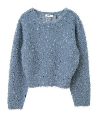 earth music&ecology ジャンボノットシャギーニットプルオーバー Light Blue