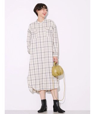 AMERICAN HOLIC イージーケアＷポケットシャツワンピース Check Ivory