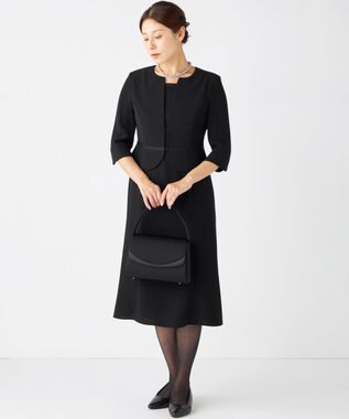 自由区 FORMAL 【ストレッチ/前開きワンピース】平二重 ジャケット+ワンピース ブラック系