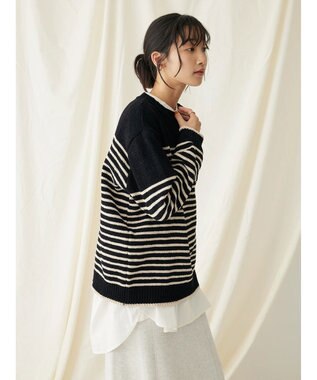 CRAFT STANDARD BOUTIQUE 洗えるモールニットボーダープルオーバー Black