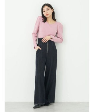 earth music&ecology ハートネック袖パールニットプルオーバー Pink