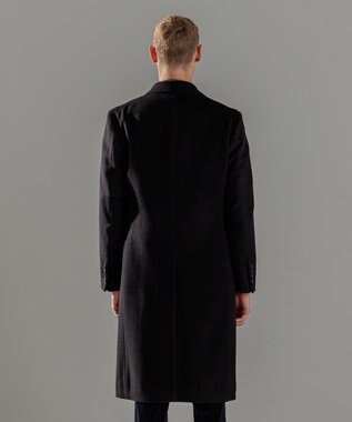 JOSEPH HOMME グロッシーウール 　チェスターコート　＜裏地：フォトコラージュプリント＞ ブラック系