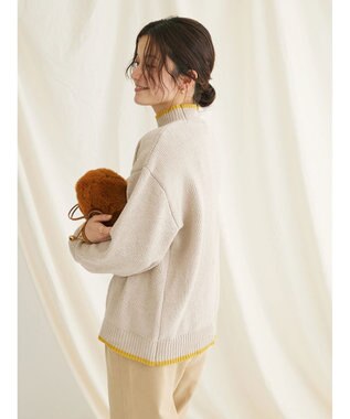 CRAFT STANDARD BOUTIQUE 洗えるモールニット配色プルオーバー Gray Beige