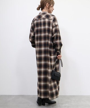 AMERICAN HOLIC バンドカラーチェックシャツワンピース Check Black